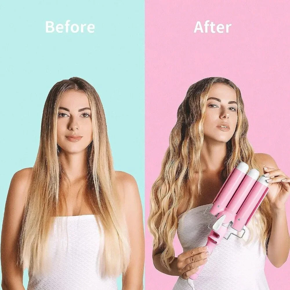 Wave Ceramic Triple Barrel Curling Iron Wand with LCD Display - Picture 3 of 6